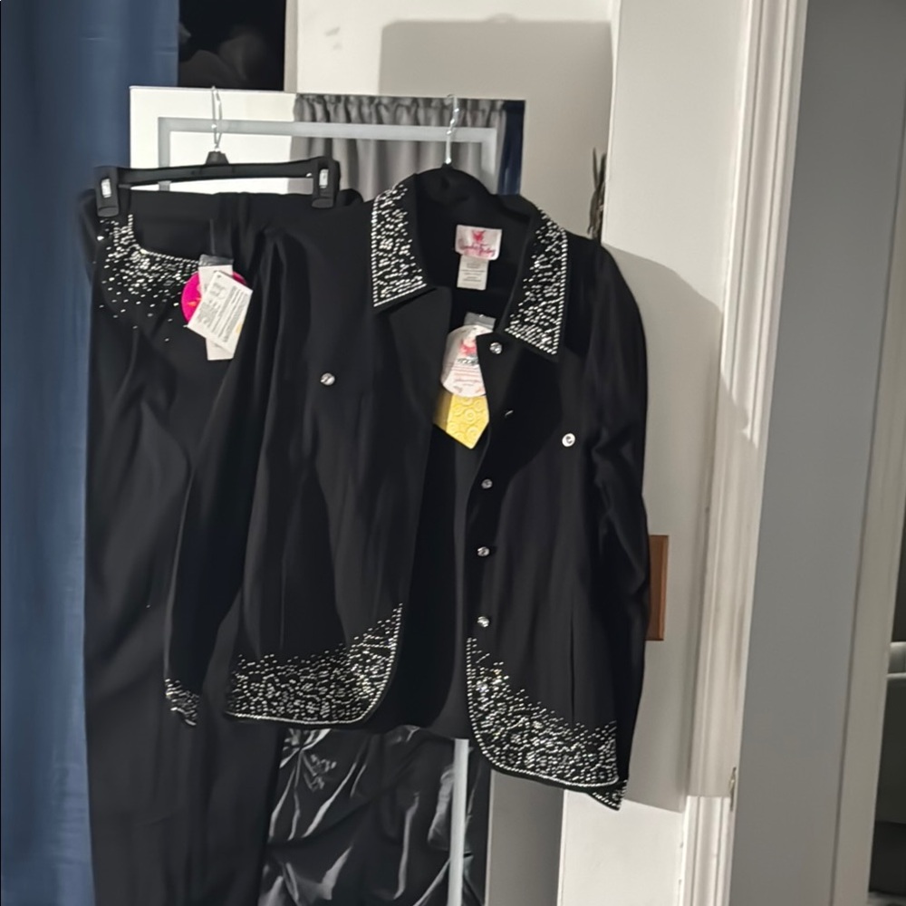 Quacker Factory Black and Silver Blazer with Embellished Trim